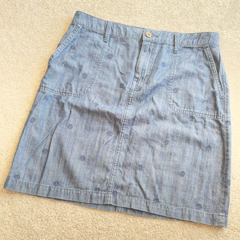 - Talbots Soft Denim Cotton Blend Floral Embroidered Short Skirt US 8 P